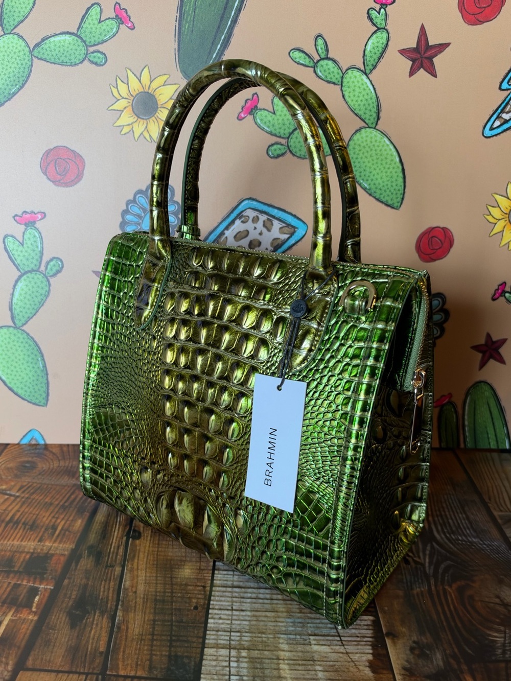 Last one! Price Firm! Brahmin Small Caroline cacti green Metallic - Picture 9 of 13